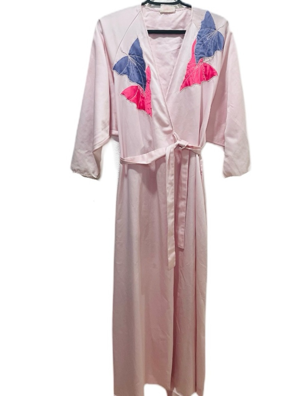 Silk Robe with Purple and Hot Pink Leaf Details with pockets